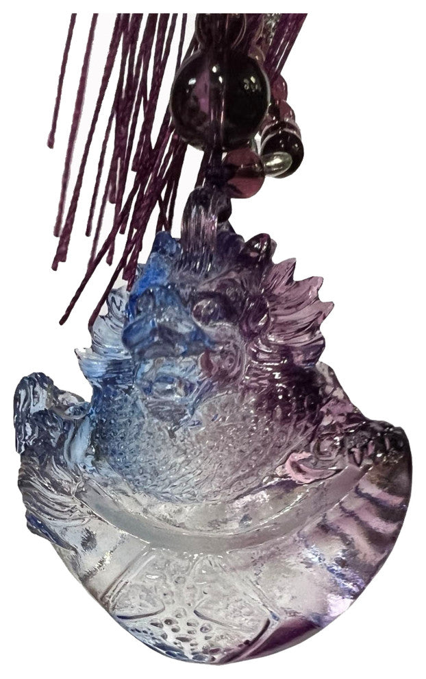 Crystal Glass Fengshui Fortune Purple Blue Dragon Gift Decor Tassel, ws2172