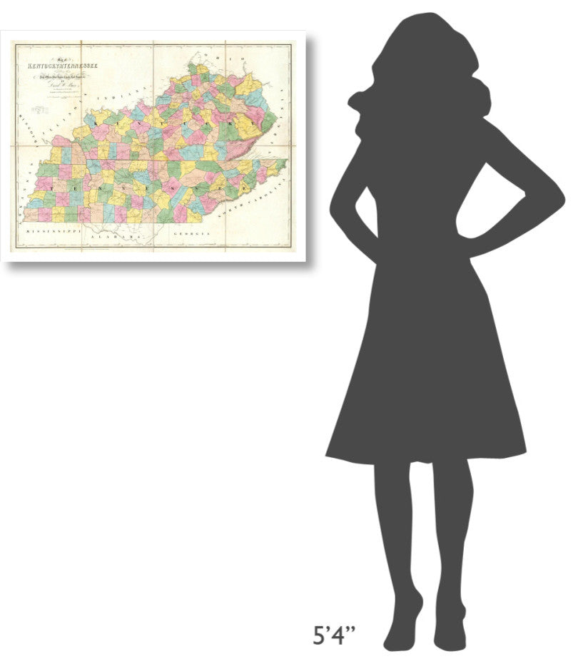 "Map of Kentucky & Tennessee, 1839" Print by David H. Burr, 32"x24"