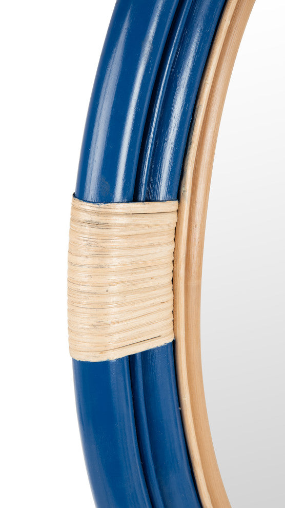 Nautical Decorative Wall Mirror, Rattan, Royal Blue