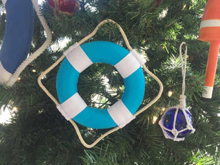 Vibrant Light Blue Decorative Lifering With White Bands Christmas Ornament 6''
