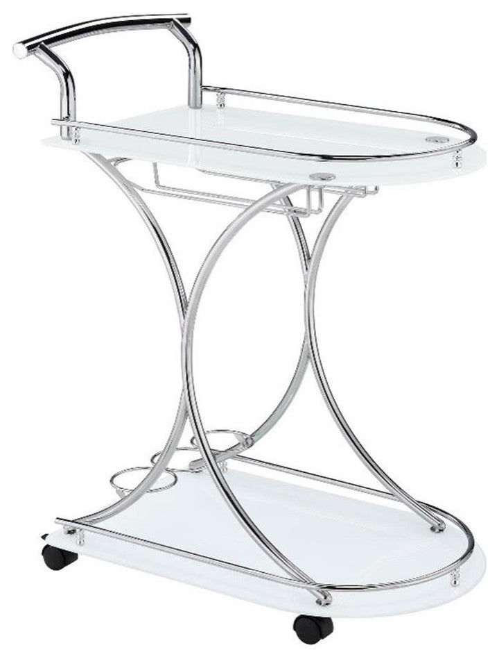 Coaster Elfman Contemporary Metal 2-shelve Serving Cart in Chrome and White