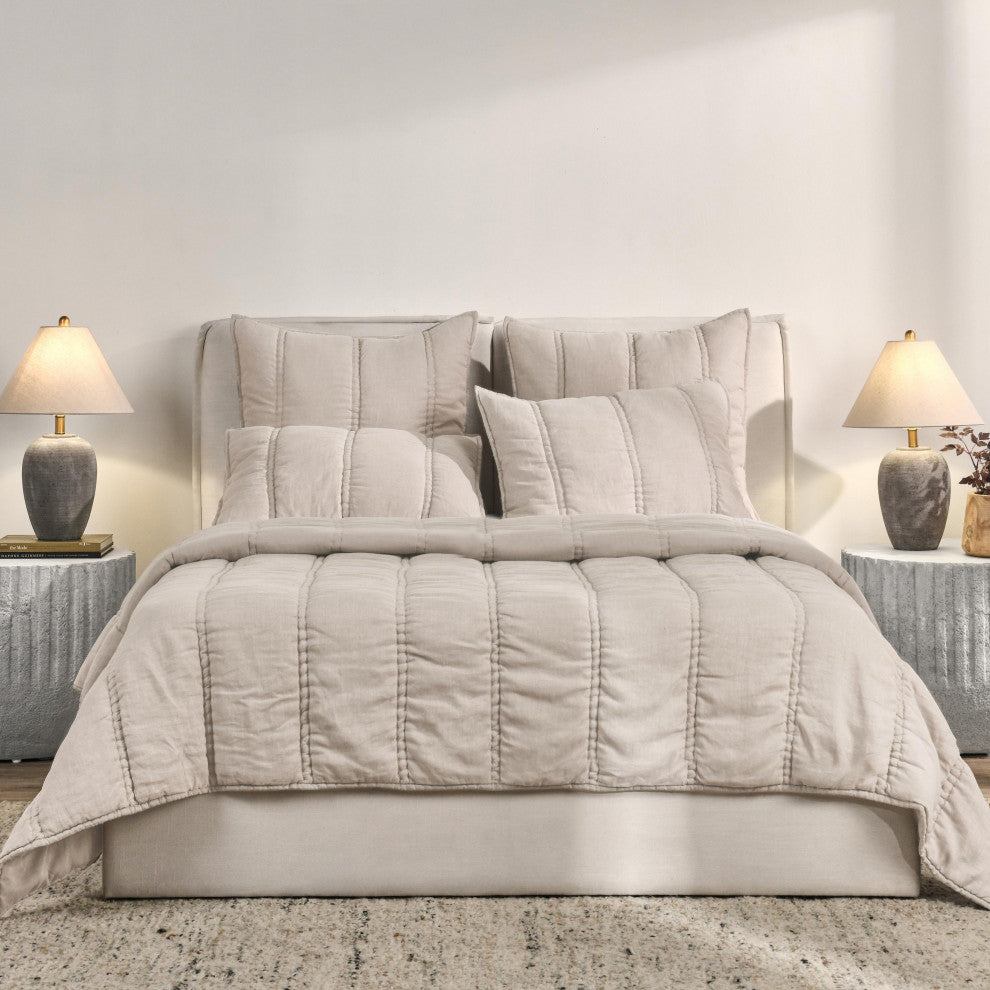 Rowen Sustainable Fabric Quilt by Kosas Home, Beige, Queen