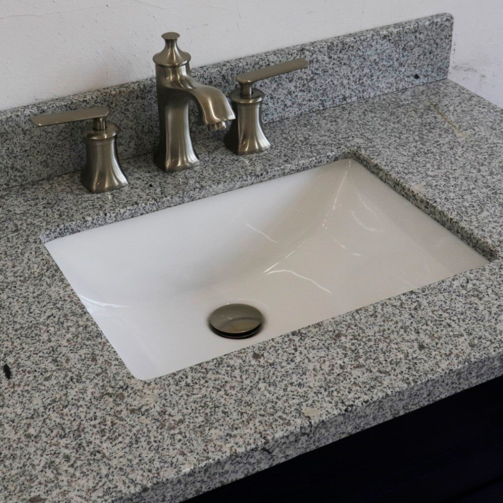 37" Single Sink Vanity, Blue Finish With Gray Granite
