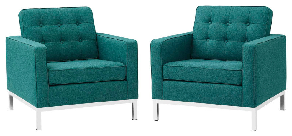 Teal Loft Armchairs Upholstered Fabric Set of 2