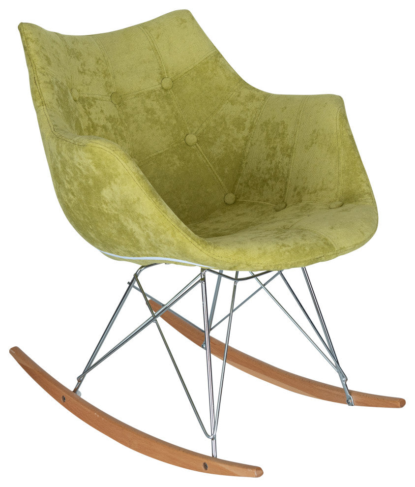 Upholstered Accent Rocking Chair, Velvet With Ash Wood Legs, Lemon Green