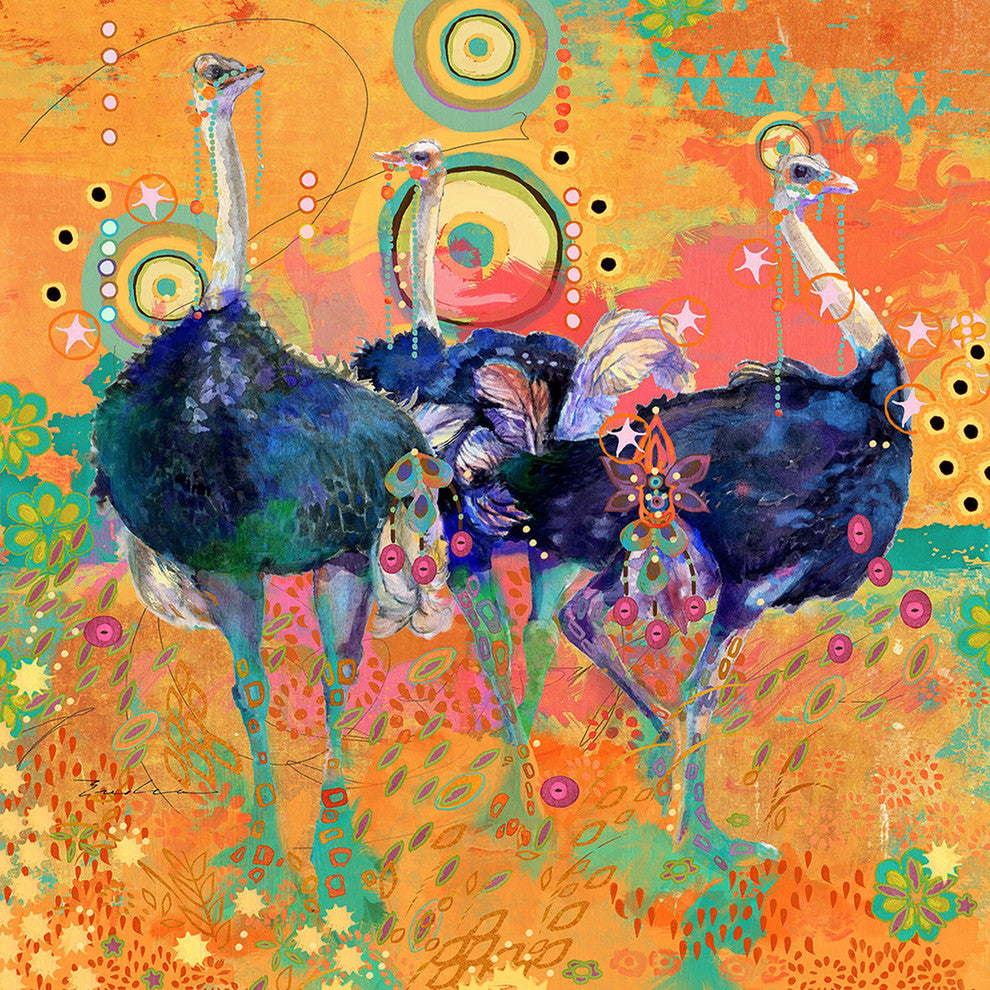 "Three Ostrich" Painting Print on Canvas by Evelia
