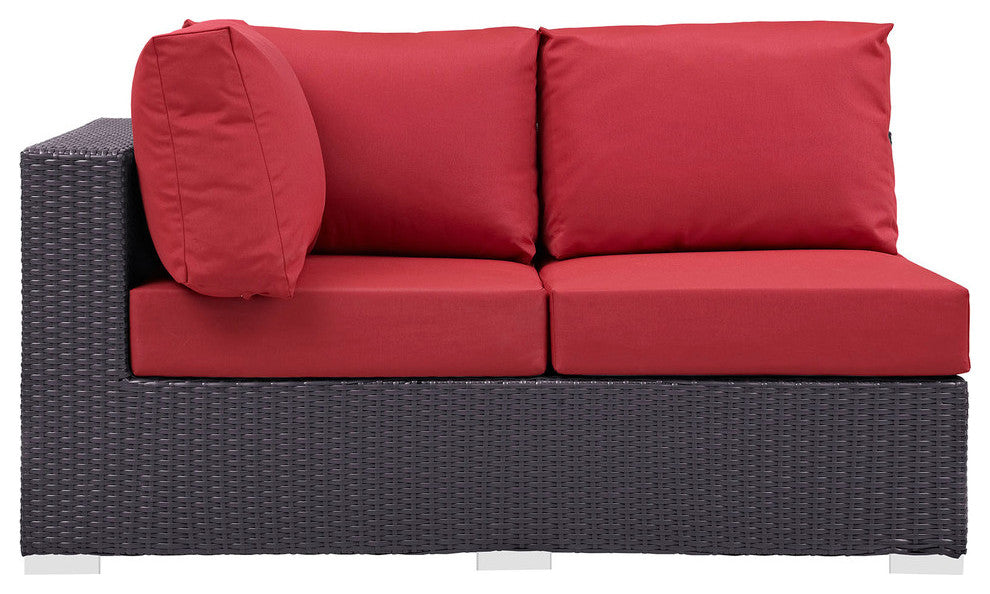 Espresso Red Convene Outdoor Patio Left Arm Loveseat