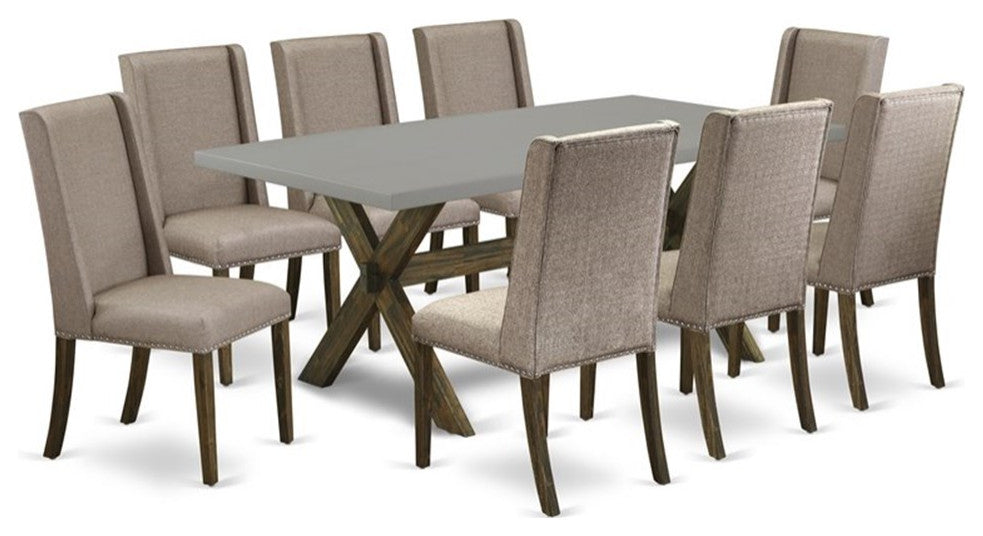 X797Fl716-9, 9-Piece Dining Set, 8 Chairs and Table Solid Wood