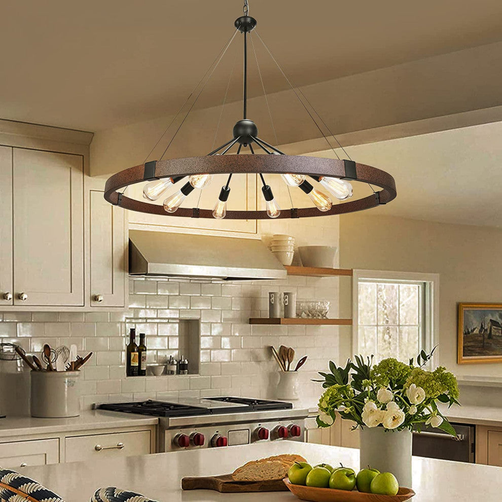 Farmhouse Wheel Chandelier 8 Light Metal Sputnik Pendant Light Fixture