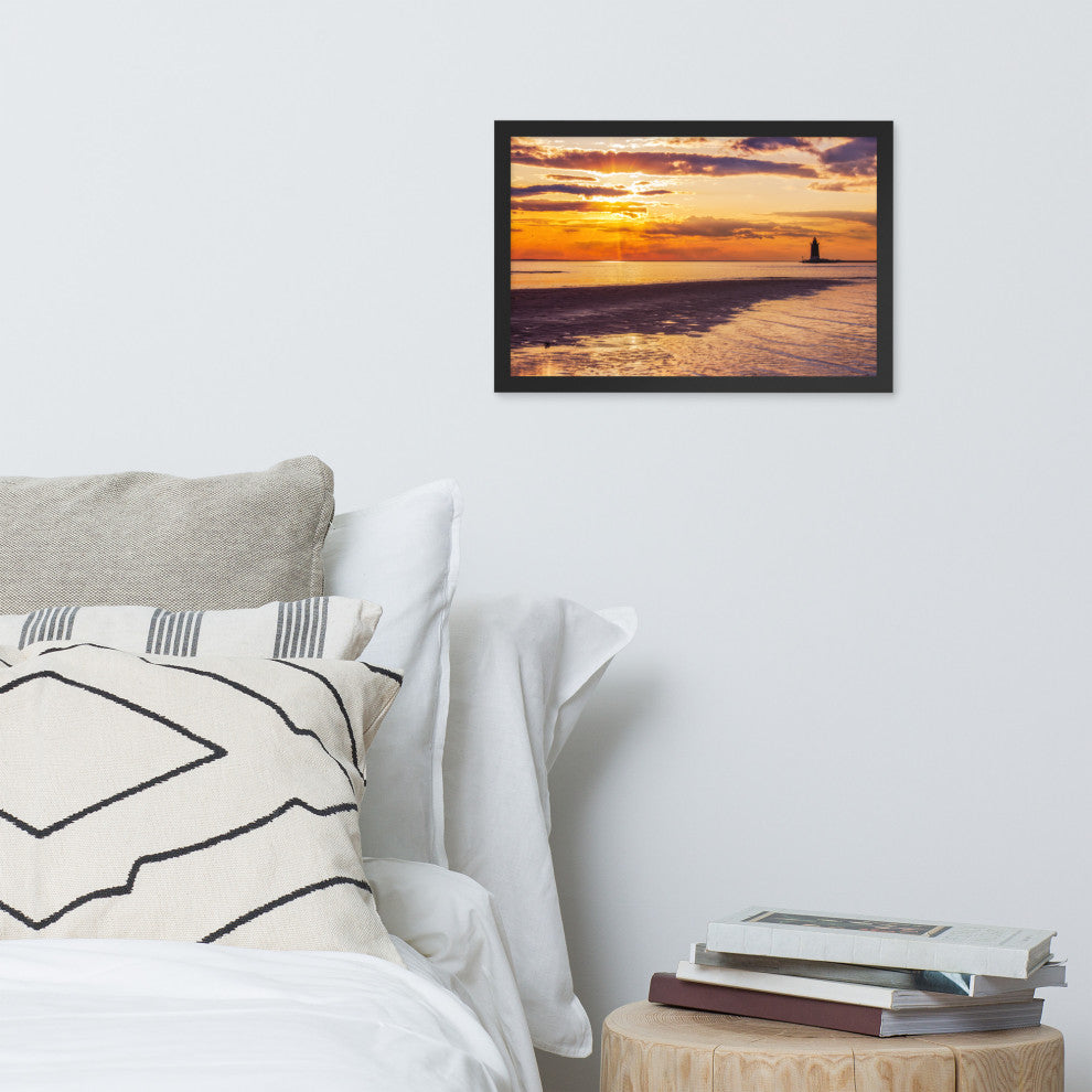 Cape Henlopen at Sunset Coastal Landscape Framed Photo Paper Wall Art Prints, Black, 12" X 18"