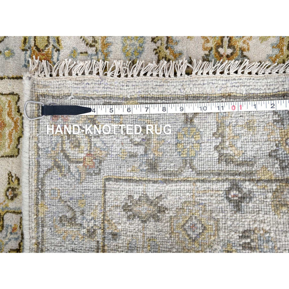 Acoustic White Hand Knotted Karjihooz Soft Wool Runner Rug, 2'7"x7'9"