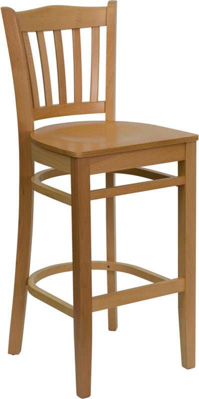 Vertical Slat Back Natural Wood Restaurant Barstool