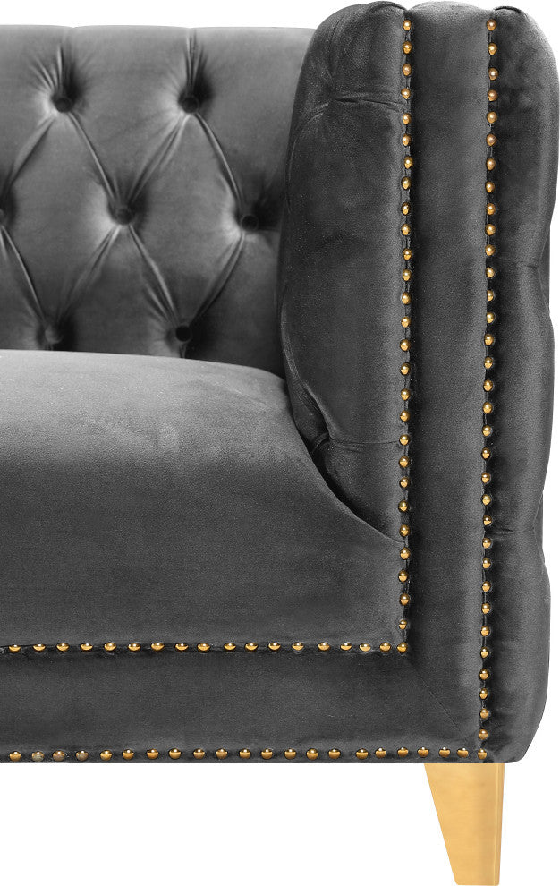 Michelle Fabric Upholstered Chair, Gold Iron Legs, Gray, Velvet, Chair