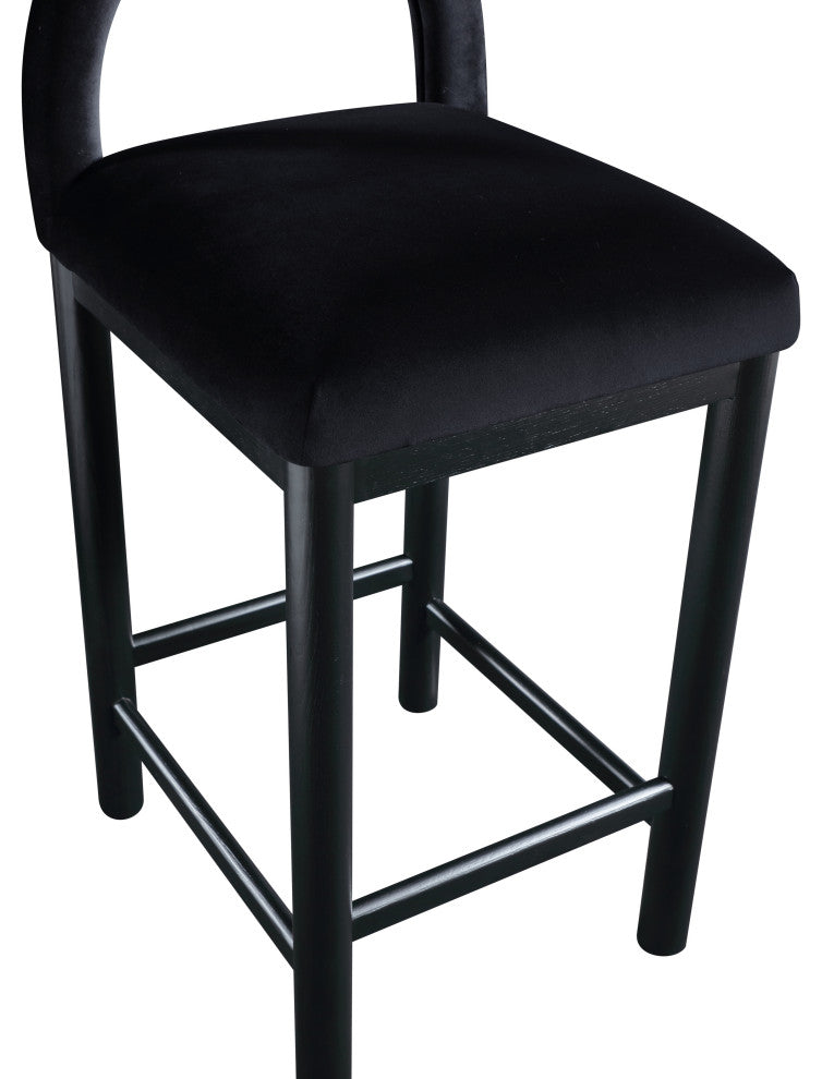 Conrad Upholstered Bar and Counter Stool, Black, Velvet, Black