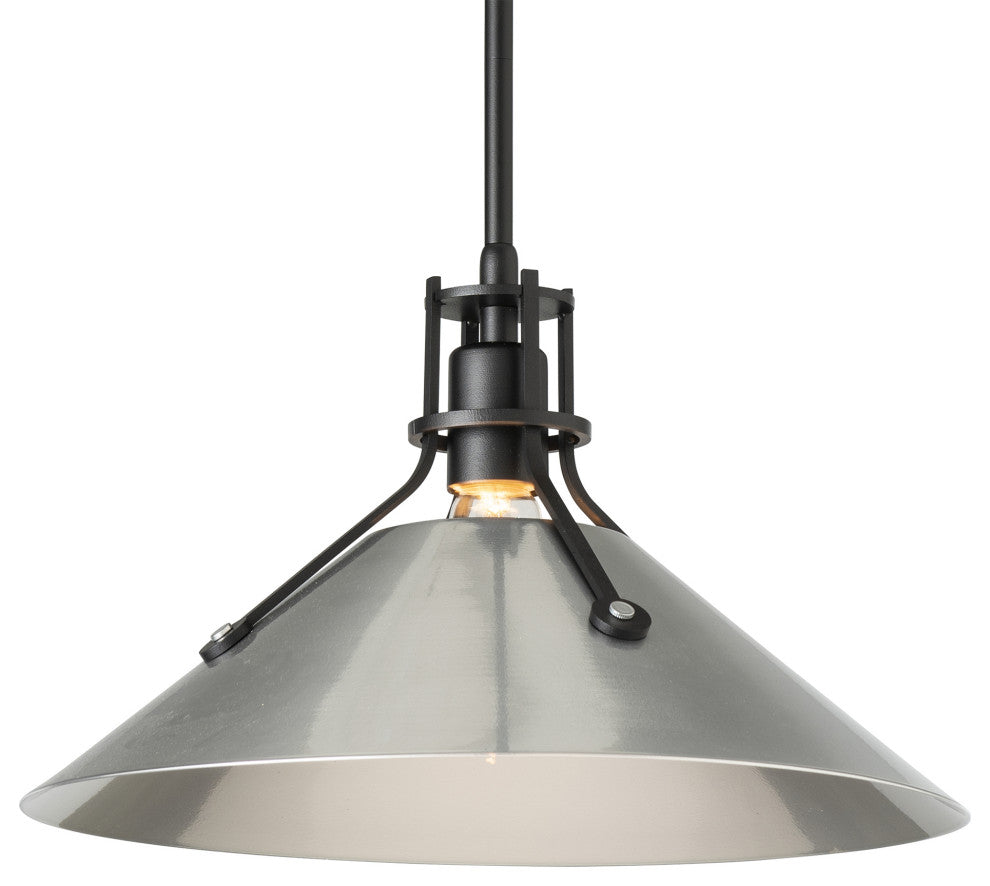 Henry Medium Steel Shade Pendant, Black Finish, Sterling Accents