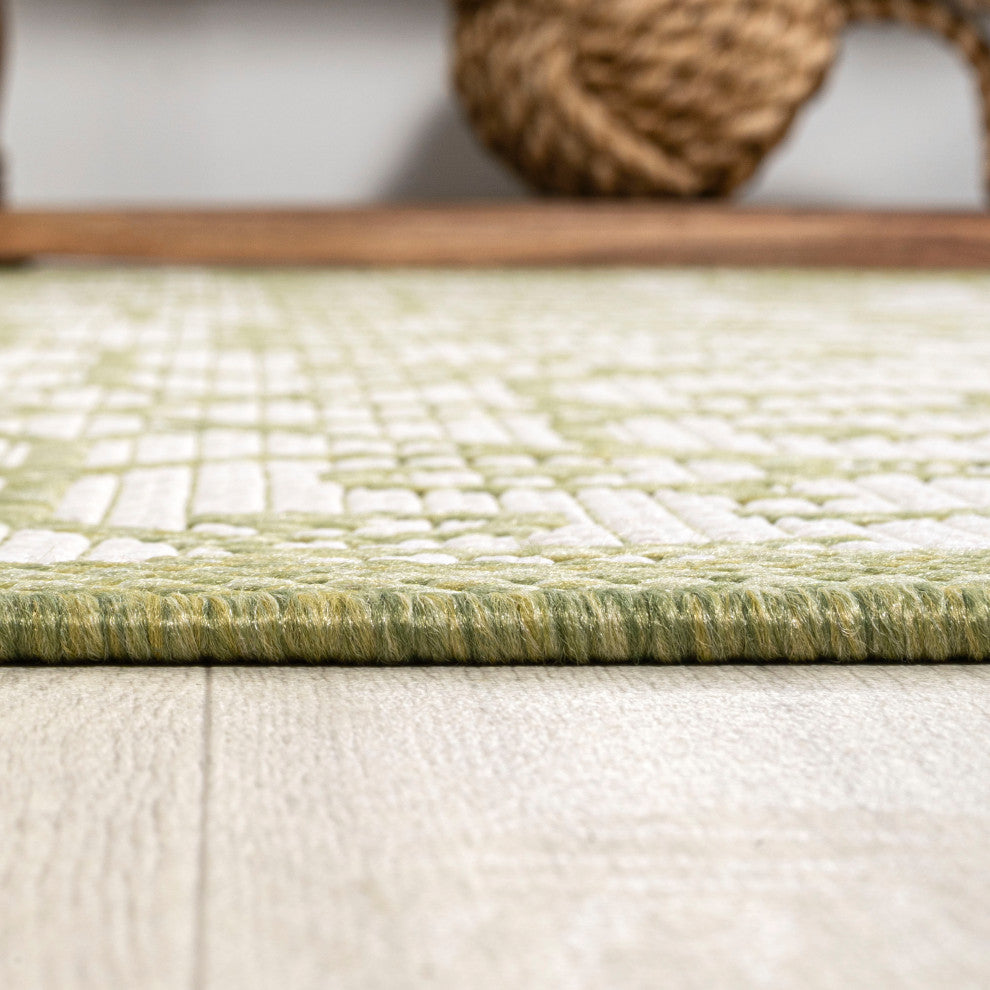 Madrid Vintage Filigree Textured Weave Indoor/Outdoor, Green/Cream, 8 X 10