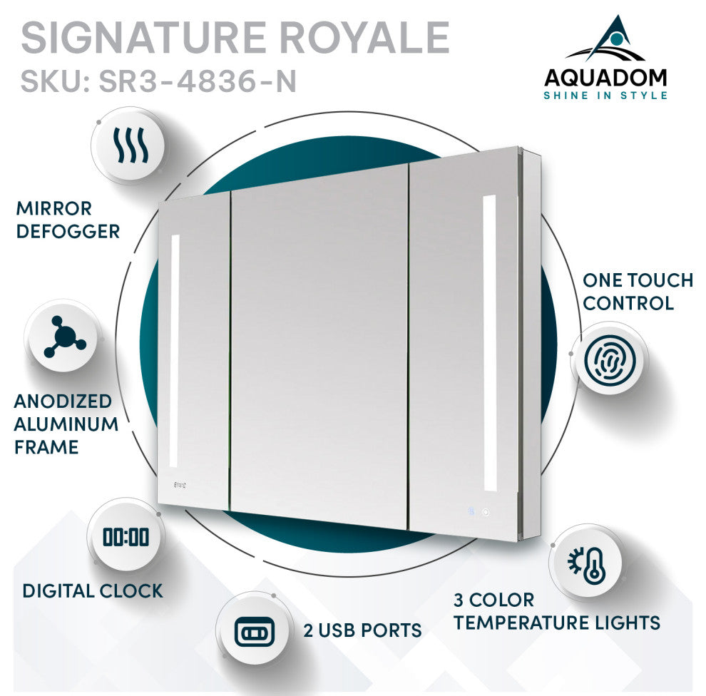 Signature Royale 48" LED Medicine Cabinet Defogger, Adjustable Magnifying Mirror