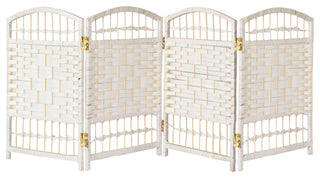 2 ft. Short Fiber Weave Room Divider White 4 Panels