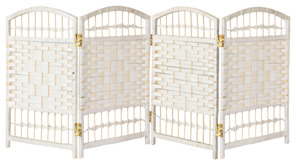 2 ft. Short Fiber Weave Room Divider White 4 Panels