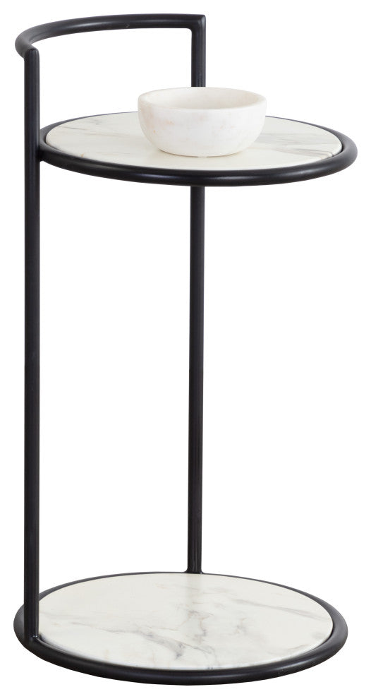 Parga End Table, Black, Marble Look