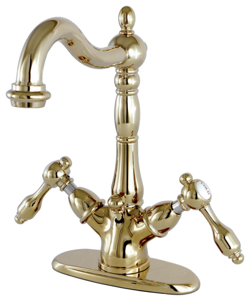 Kingston Brass Two-Handle Bathroom Faucet With Brass Pop-Up, Polished Brass
