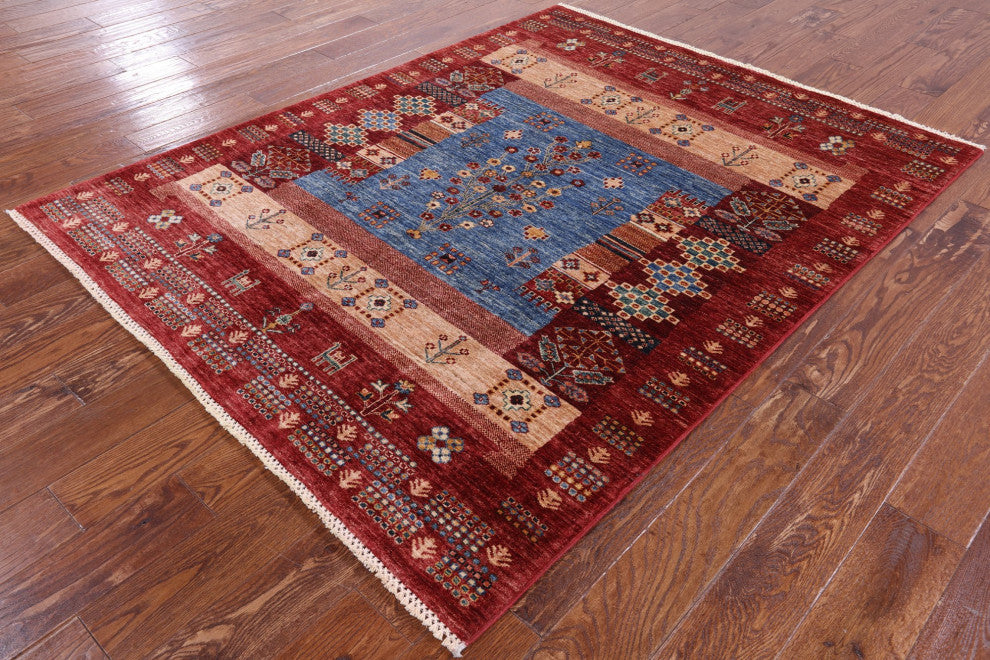 5' 0" X 6' 5" Tribal Persian Gabbeh Hand-Knotted Rug Q7306