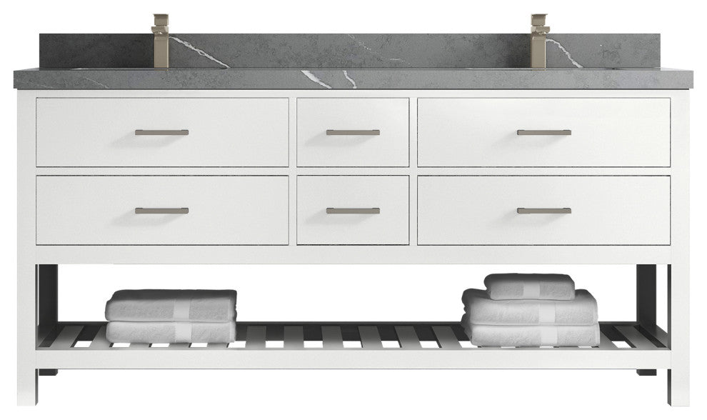 Parker 72 Double Sink Bath Vanity in White 2" Piatra Gray