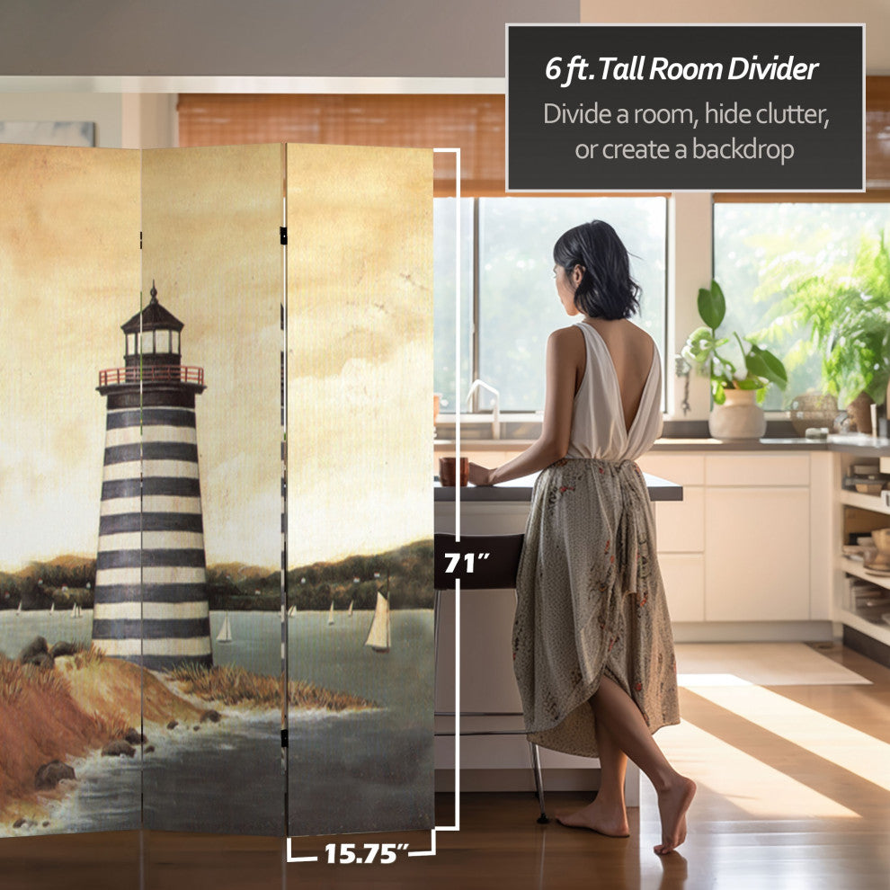 6' Tall Double Sided Lighthouses Canvas Room Divider