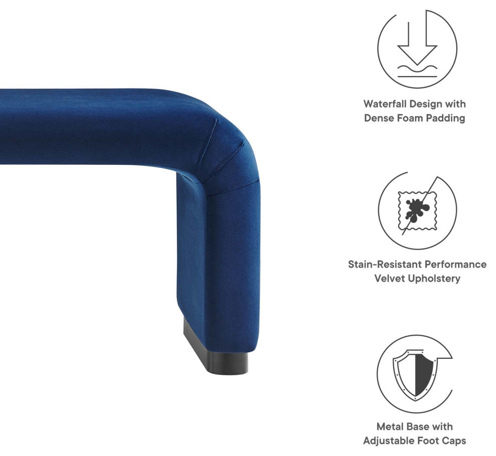 Koda Performance Velvet Waterfall Long Bench - Black Midnight Blue