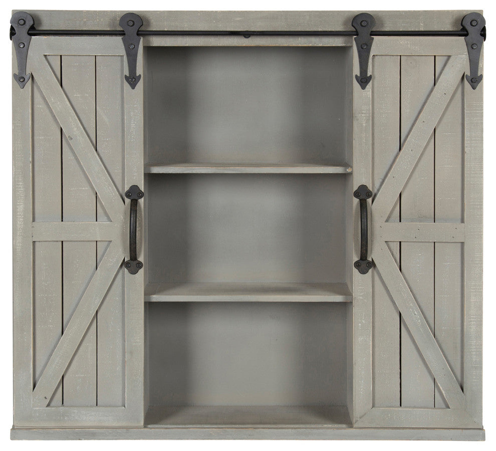 Cates Decorative Wood Wall Storage Cabinet with Sliding Barn Doors, Gray 2 Doors