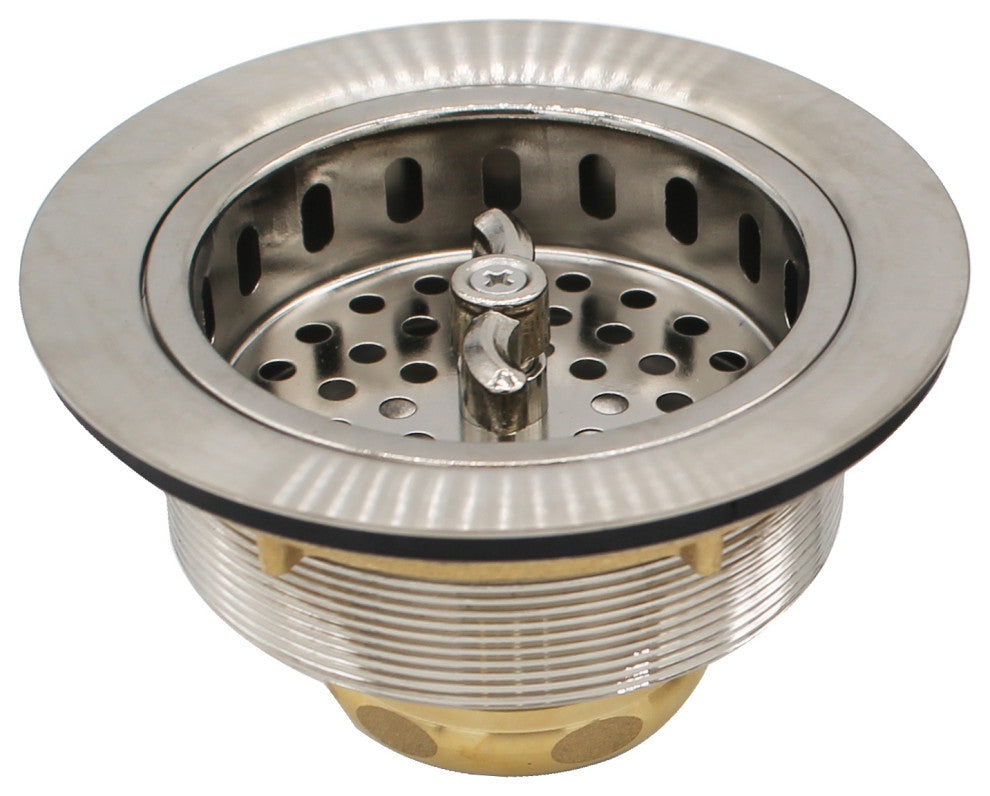 Wing Nut Style Large Kitchen Basket Strainer In Polished Chrome, Satin Nickel