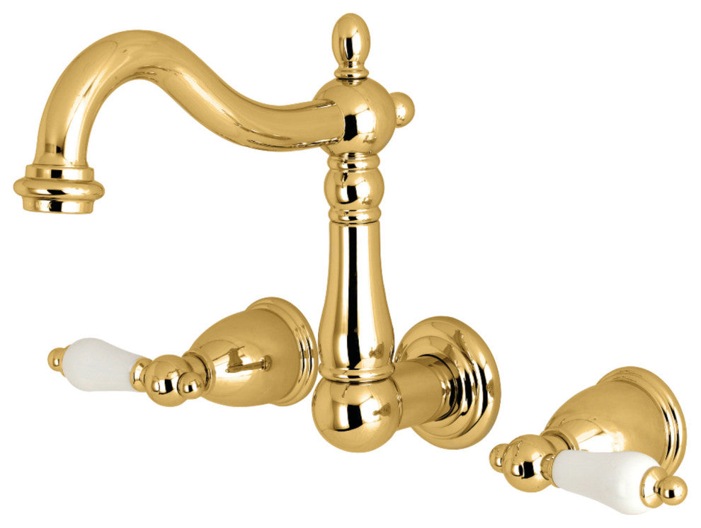 Kingston Brass Two-Handle Wall Mount Bathroom Faucet, Polished Brass