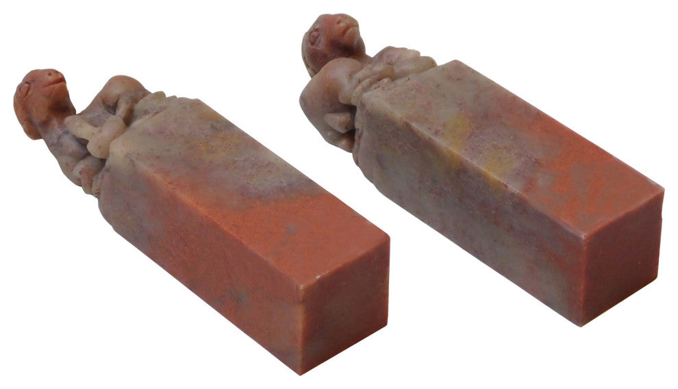 Pair Soap Stone Carved Lucky Zodiac Feng Shui Lamb Bar Statue -  Seal Stamp