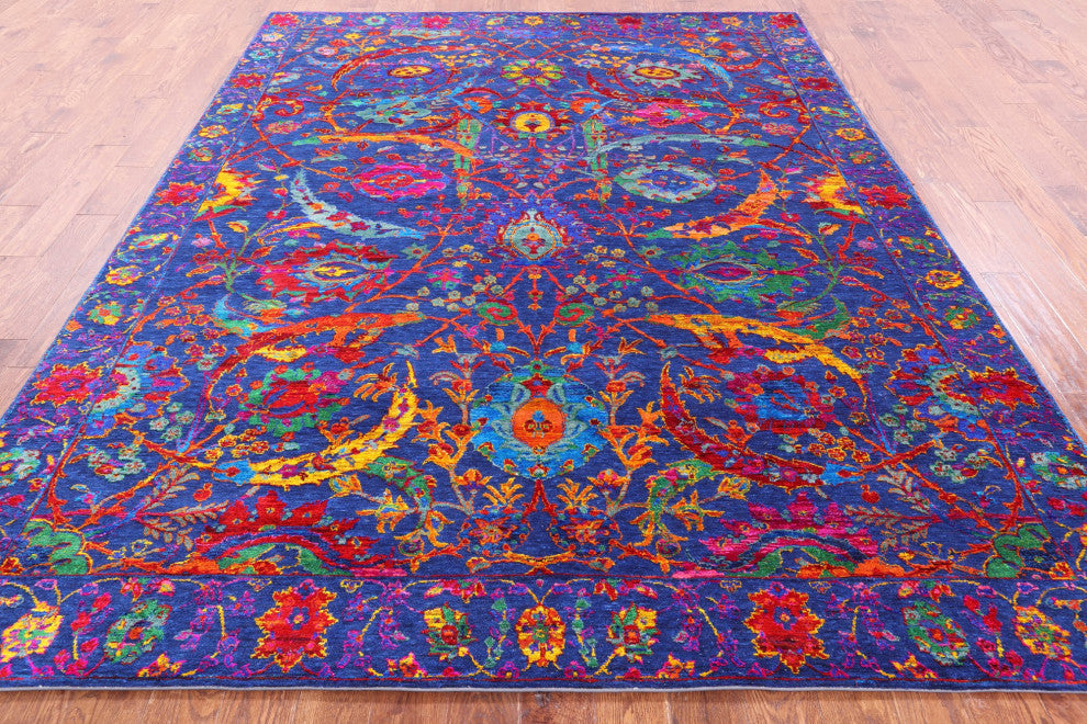 8' 1" X 10' 1" Wool and Silk Persian Sickle Leaf Design Handmade Rug Q12095