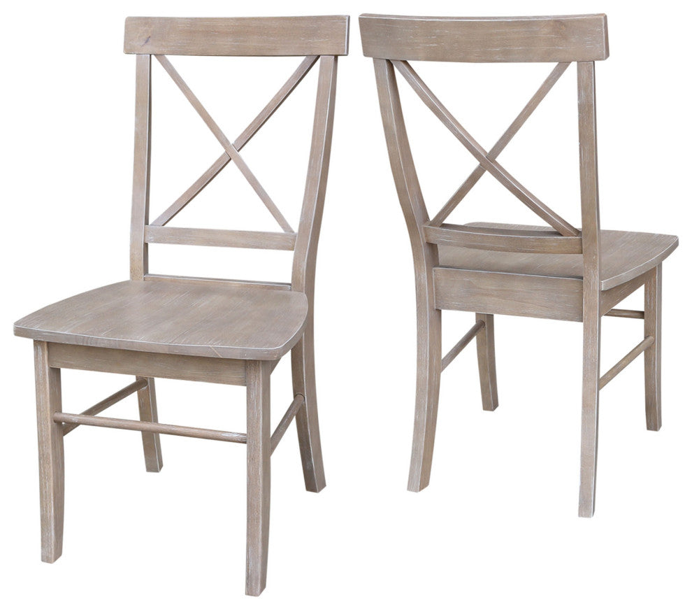 Set of Two X-Back Chairs, Washed Gray Taupe