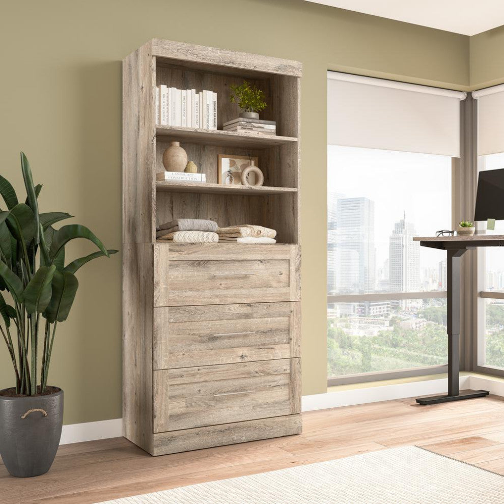 Bestar Pur 36W Closet Organizer with Drawers in Rustic Brown - Engineered Wood