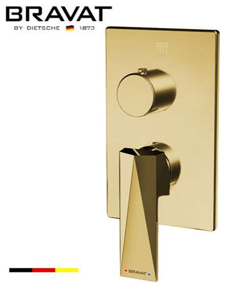 Bravat Brushed Gold Shower Set, Valve Mixer 3-Way Concealed Wall Mount