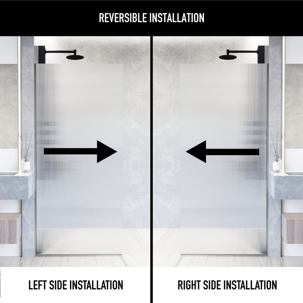 VIGO Zenith Frameless Fixed, Stainless Steel, Shower Screen, 34" W X 74" H, Fluted Glass