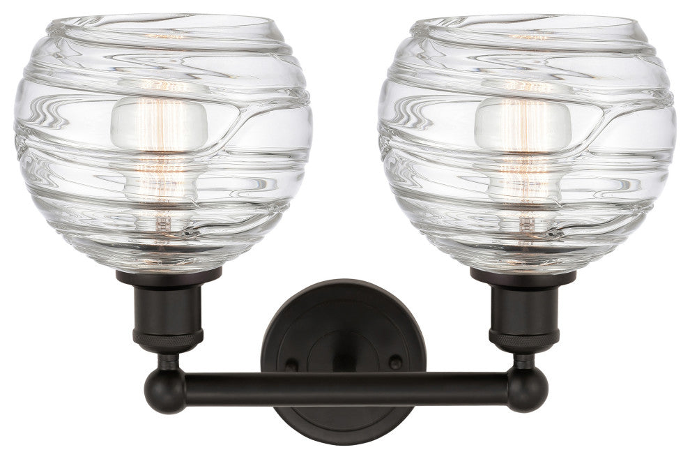 Athens Deco Swirl 2 Light Bathroom Vanity Light, Oil Rubbed Bronze, Clear Deco