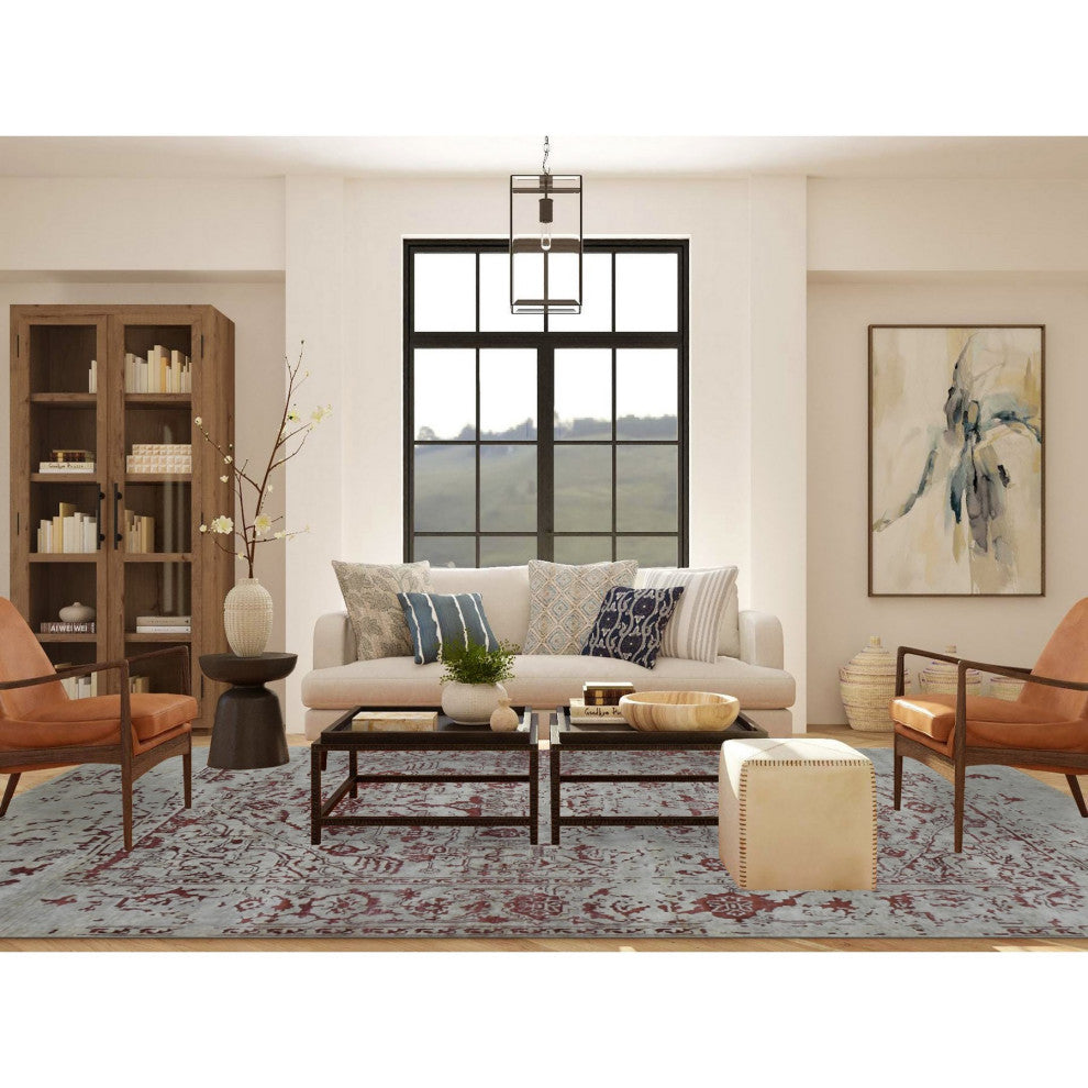 Beige Broken Heriz Design Wool and Silk Hand Knotted Oriental Rug 9'x11'9"