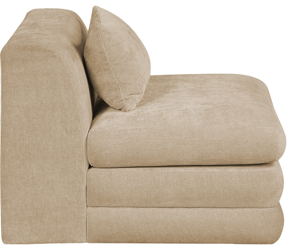 Stellar Upholstered Modular Chair, Beige, Chenille Fabric, Armless Modular Chair