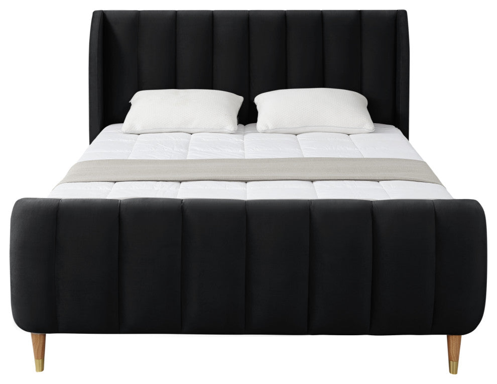 Loft Lyfe Eliyahu Bed Upholstered, Black Velvet Queen