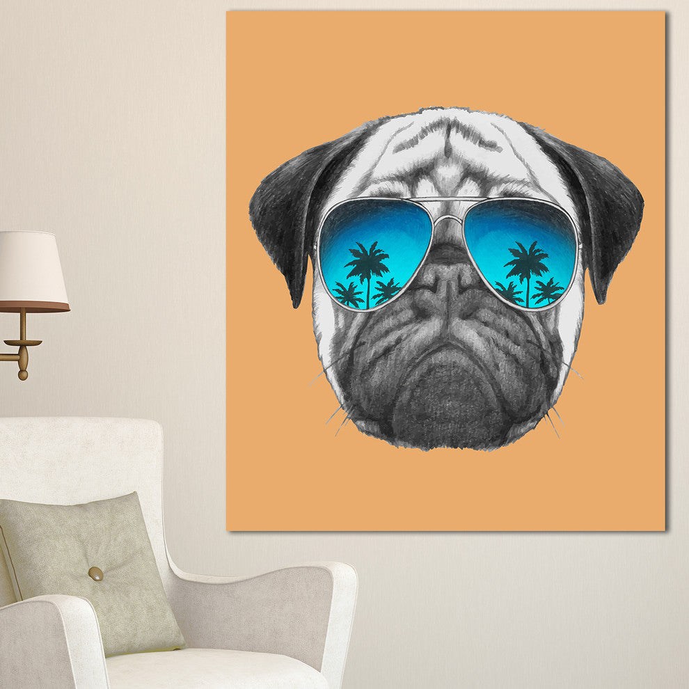 Funny Dog with Blue Glasses, Animal Canvas Art Print, 30"x40"