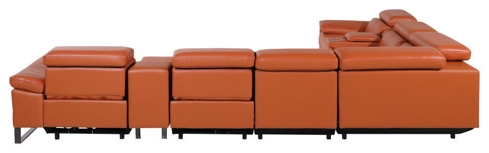 Antonio Italian Leather 8-Piece L-Shaped Power Reclining Sectional, Camel
