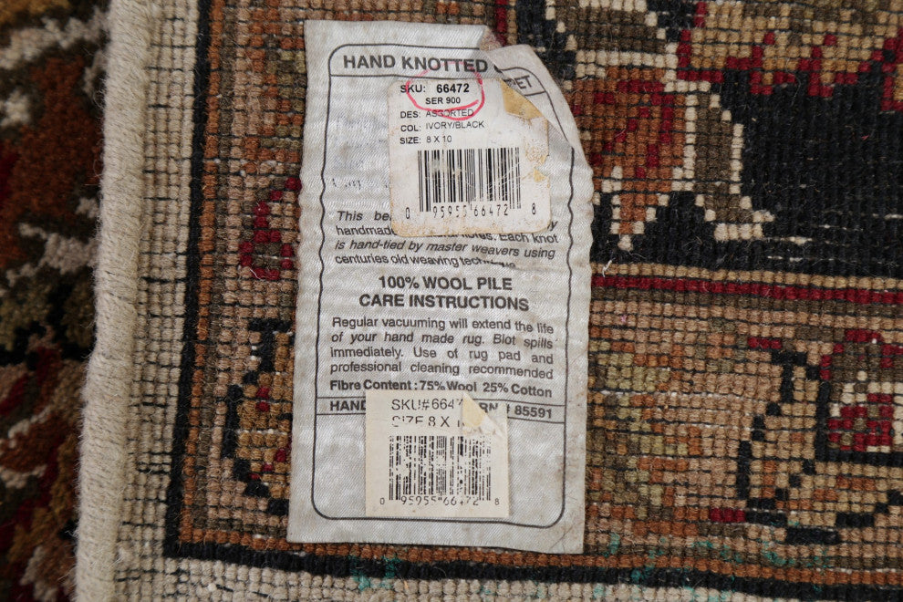 All-Over Oriental Agra Traditional Bordered Hand-Knotted Area Rug, Beige, 8x10