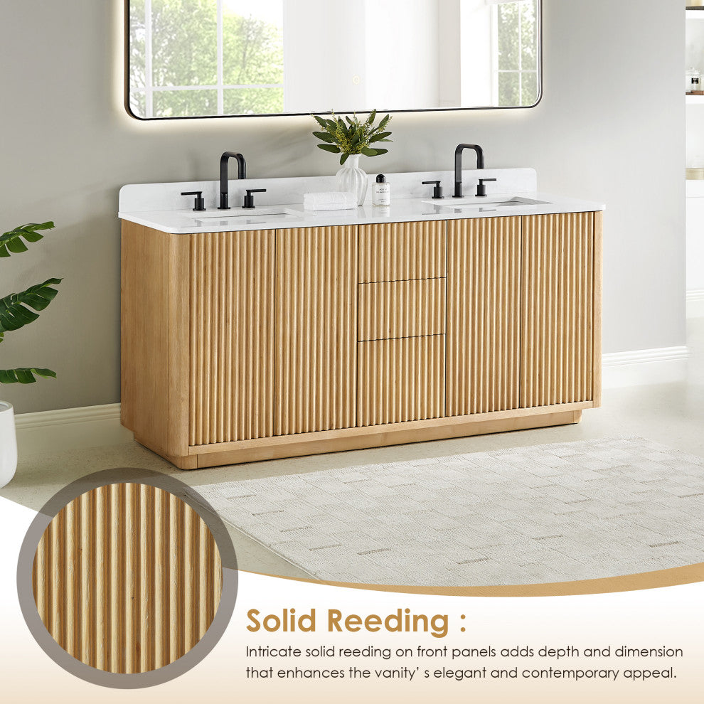 Clayton Bathroom Vanity, Washed Light Brown, 72", No Mirror