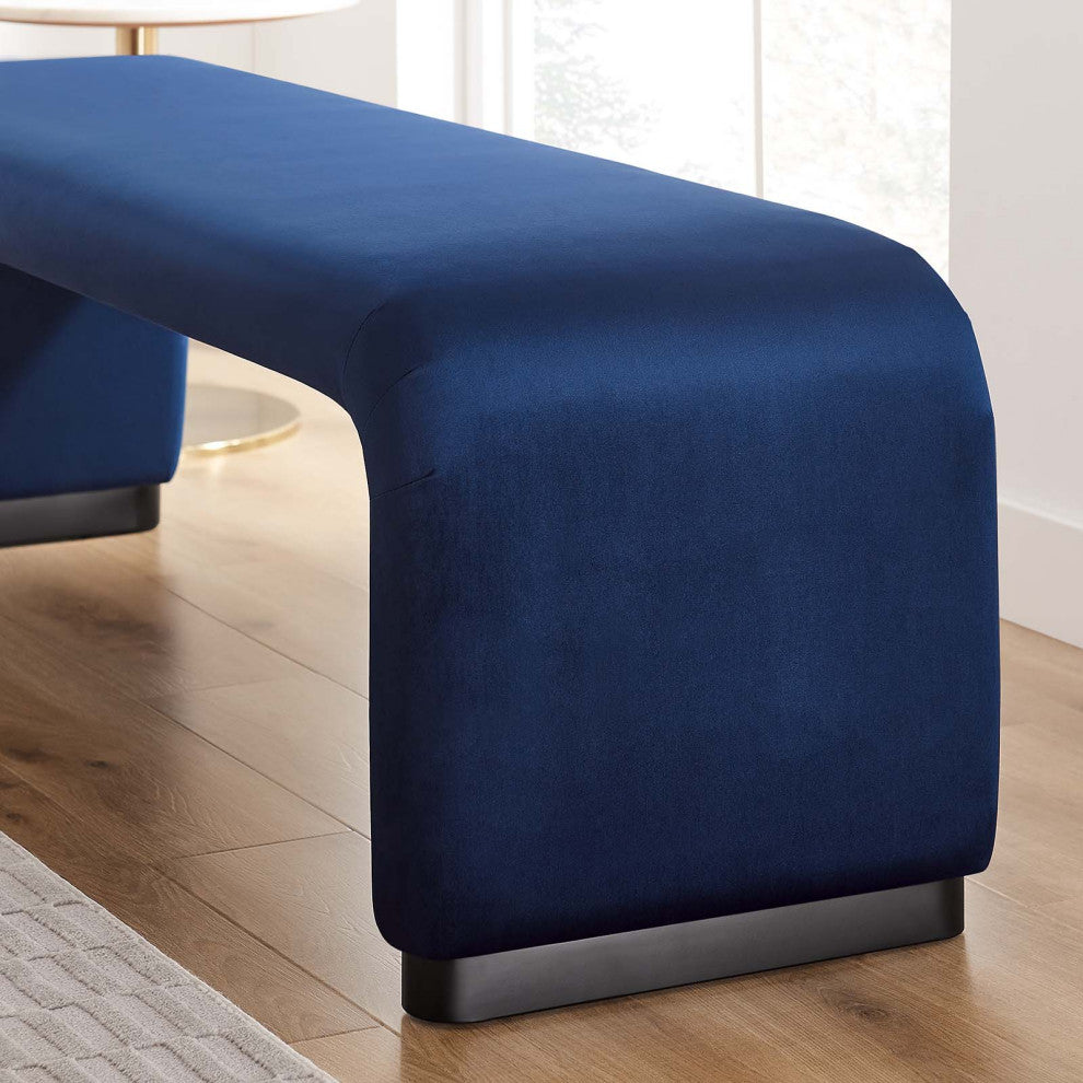 Koda Performance Velvet Waterfall Long Bench - Black Midnight Blue
