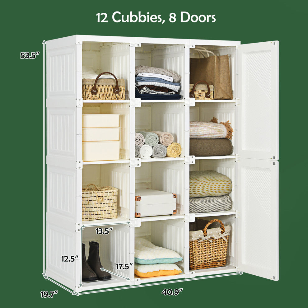 Costway Portable Closet Clothes Foldable Armoire Wardrobe w/ 12 Cubby Storage