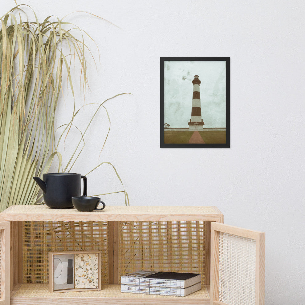 Aged Bodie Lighthouse Landscape Framed Photo Paper Wall Art Prints, Black, 12" X 16"