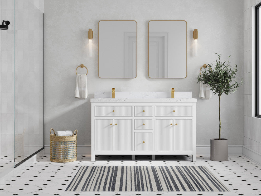 Sonoma 60 Double Sink Reeded Bathroom Vanity in White 2" Empira White